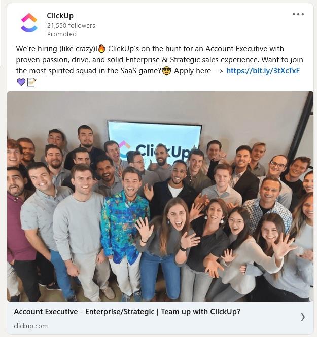 LinkedIn job ad example from ClickUp