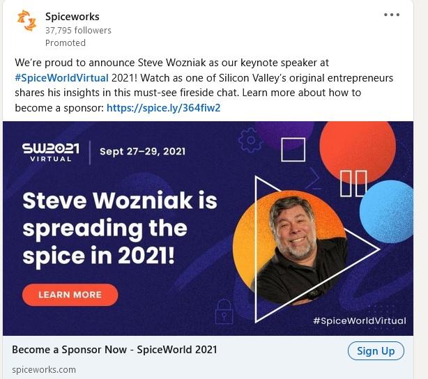 LinkedIn event ad example from Spiceworks