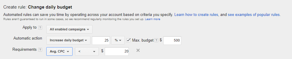 creating daily budget rule