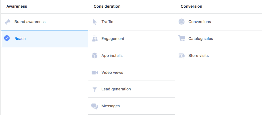 facaebook campaign objectives reach