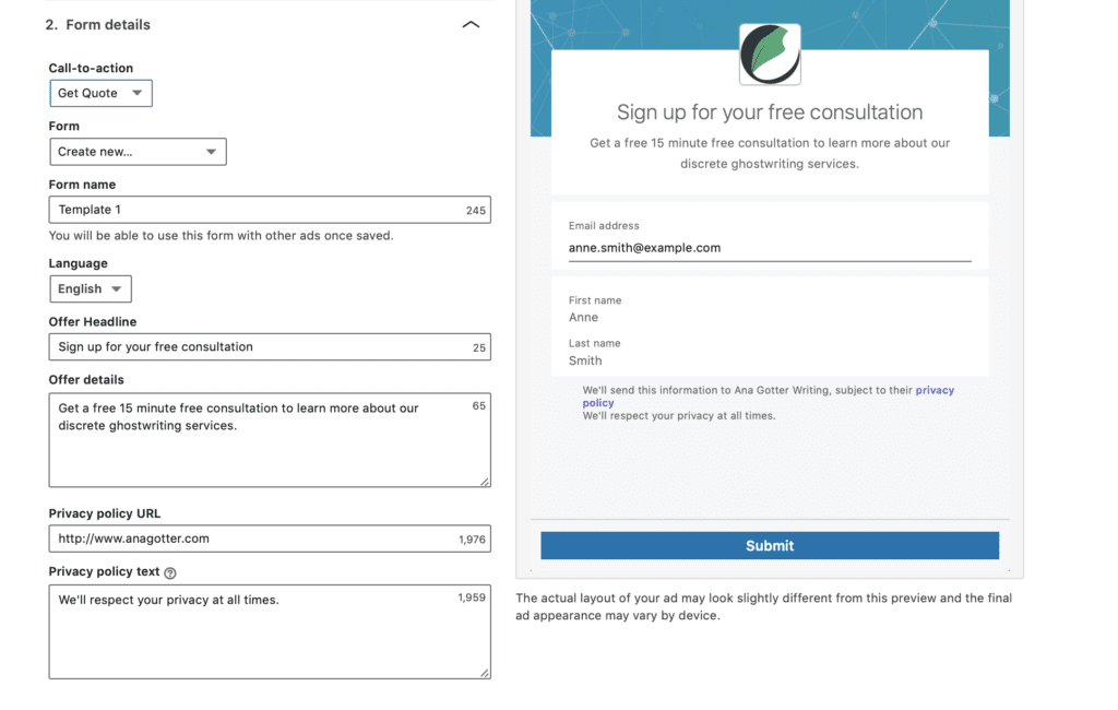 linkedin ads lead form