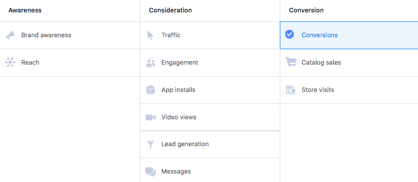 Facebook conversion goals