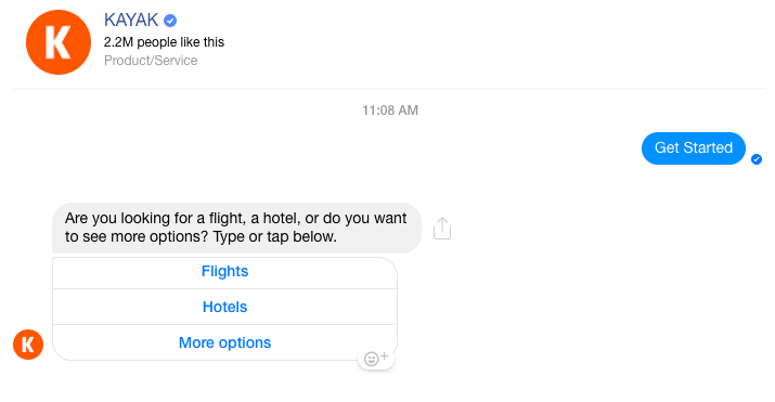 Kayak Messenger chatbot eg