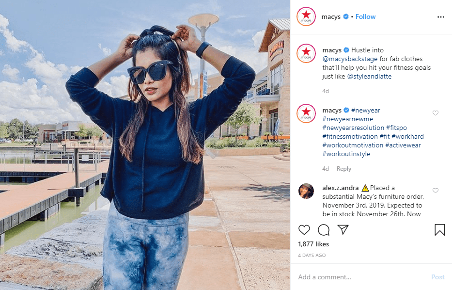 Macy's uses a mix of hashtags in their post