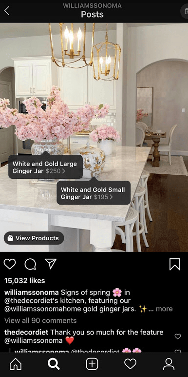 eCommerce advertising - example of an Instagram shopping post from Williams Sonoma