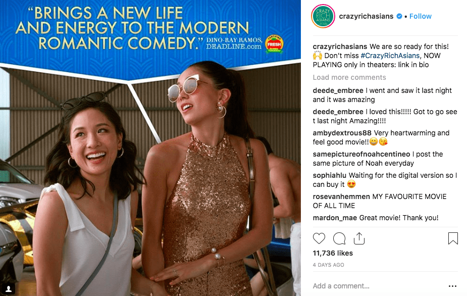 Crazy Rich Asians: an example of using hashtags to generate more traffic.