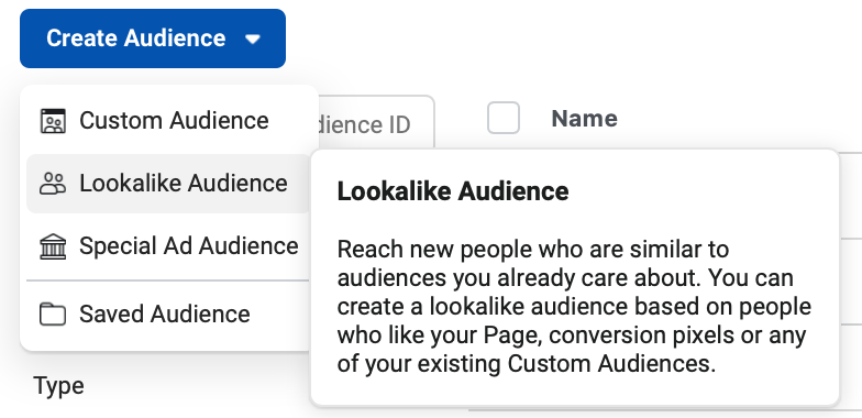 Facebook's audience manager dashboard 