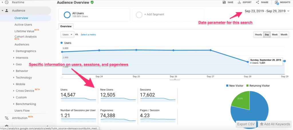 Google Analytics Audience report