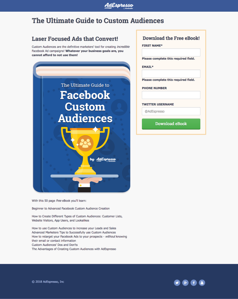 facebook ad copy length - adespresso experiment - goal