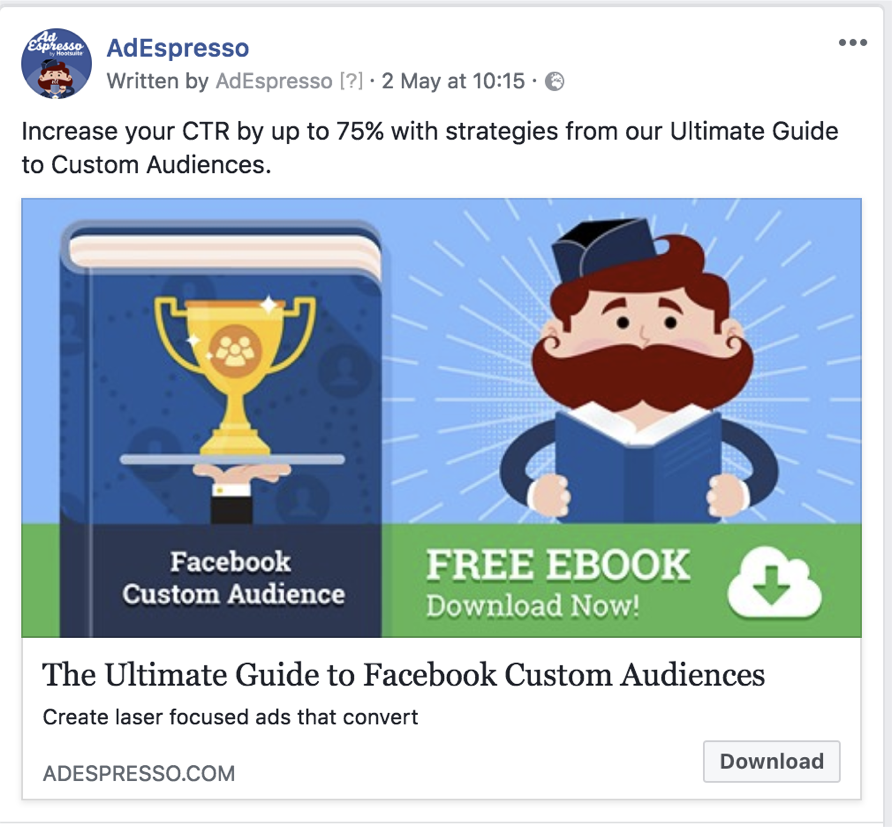 facebook ad copy length - adespresso experiment text example 1