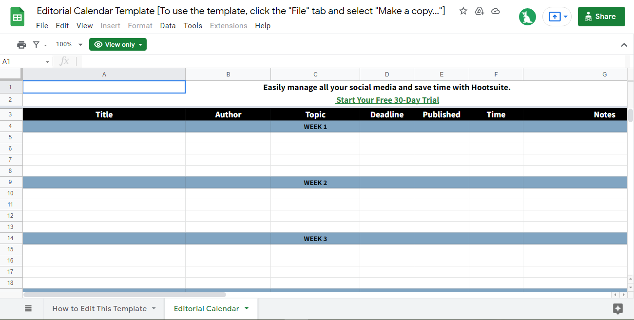 Editorial content calendar template